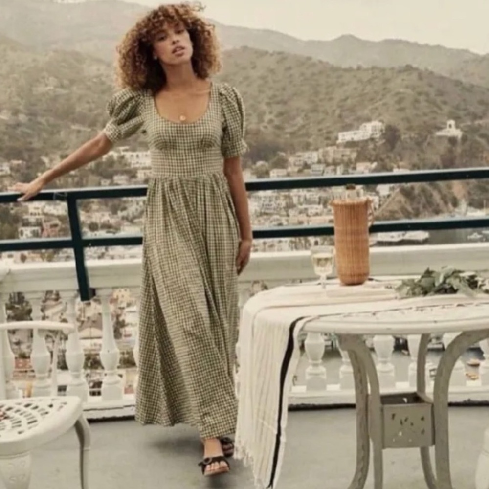 DÔEN Kennedy Dress in Olive Gingham | S - Picture 5 of 11